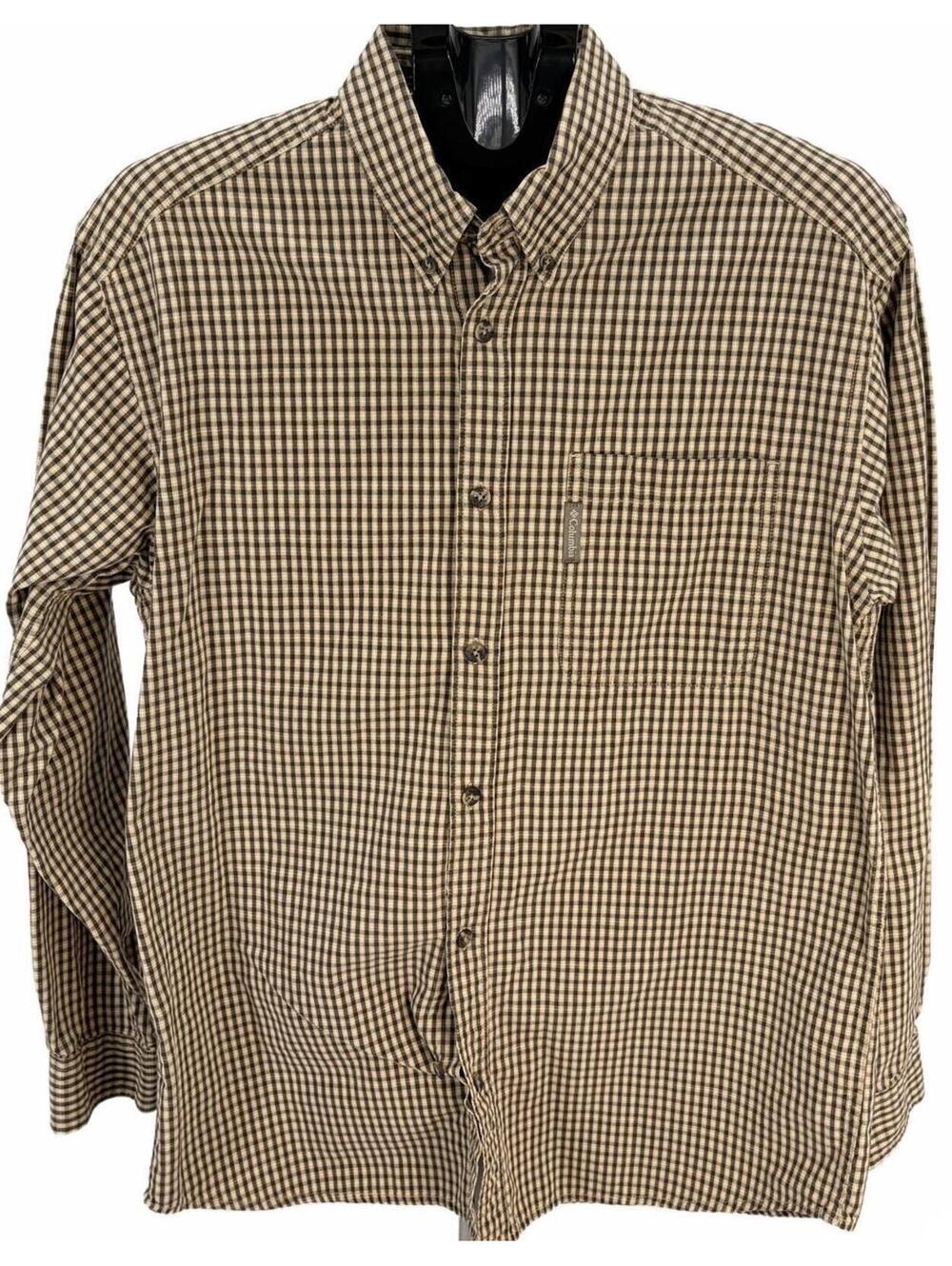 Columbia Men's Medium Brown Checkered Button-Up Shirt Casual Workwear